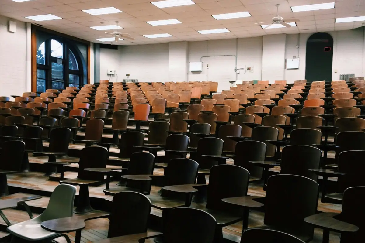An image of an empty university lecture room